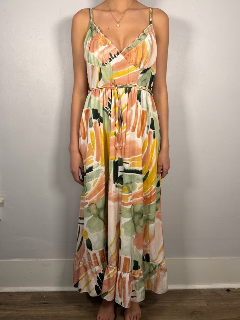 Simple Multicolor Floral Maxi Dress - Pink, Green, Yellow
